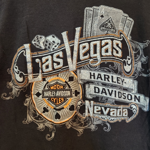 Harley Davidson Las Vegas Top Women Medium Long Sleeve T-shirt Sparkle Logo Dice - Picture 3 of 7